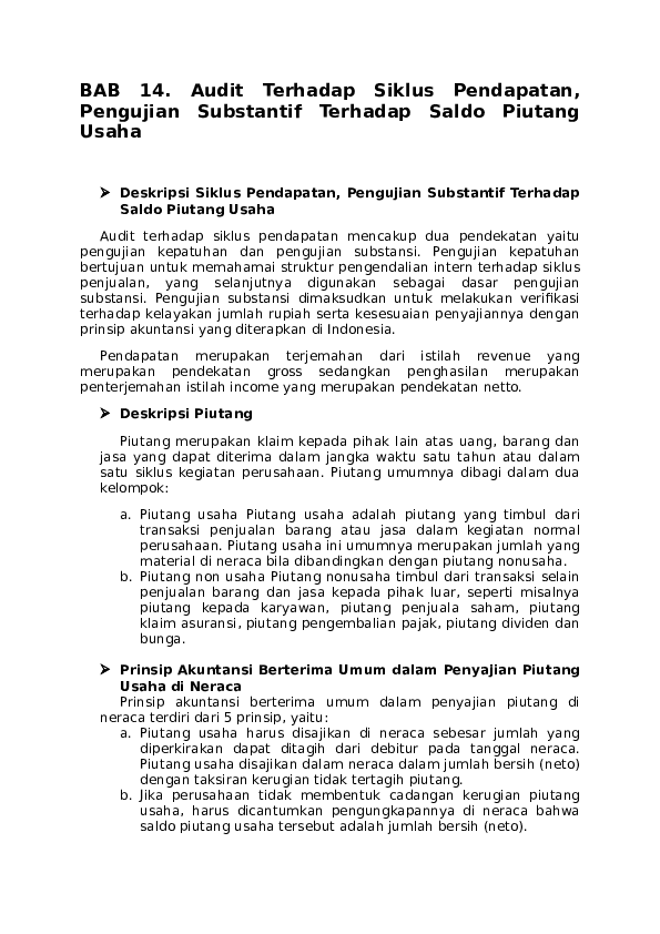 Doc Bab 14 Audit Terhadap Siklus Pendapatan Pengujian Substantif Terhadap Saldo Piutang Usaha Luli Dewi Setiawati Academia Edu