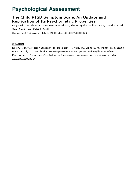 Psychometrics Of The Child Ptsd Symptom Scale For – BXEZAV