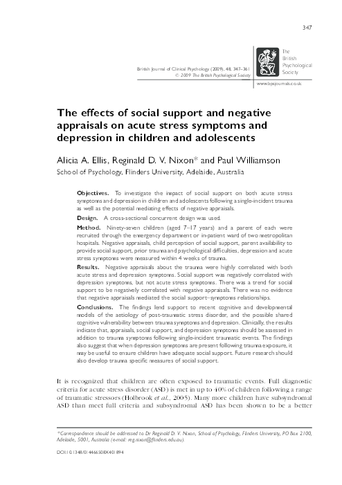 (PDF) The effects of social support and negative appraisals on acute ...