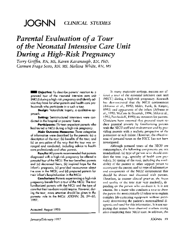 (PDF) Parental Evaluation of a Tour of the Neonatal Intensive Care Unit ...