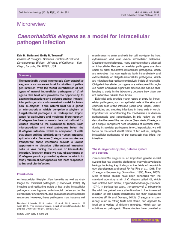(PDF) Caenorhabditis elegans as a model for intracellular pathogen ...