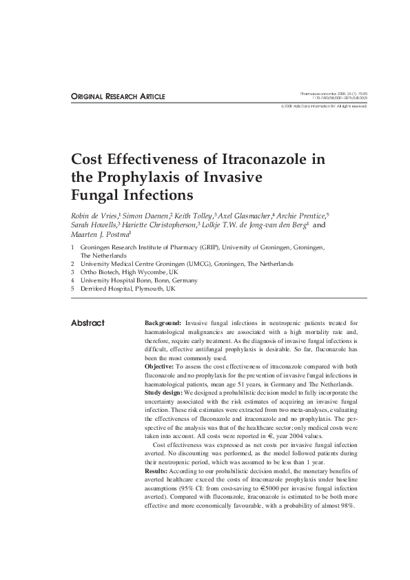 (PDF) Cost Effectiveness of Itraconazole in the Prophylaxis of Invasive