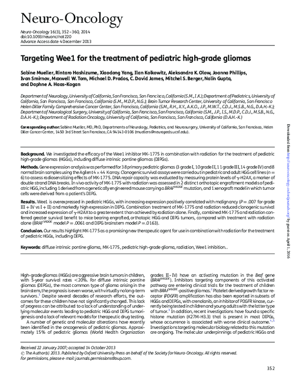 (PDF) Targeting Wee1 for the treatment of pediatric high-grade gliomas