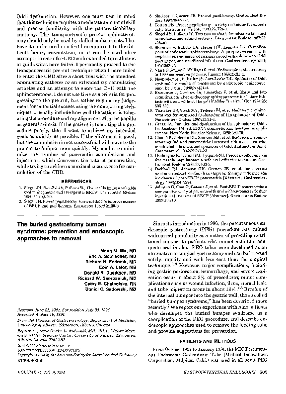 (PDF) The buried gastrostomy bumper syndrome prevention and endoscopic