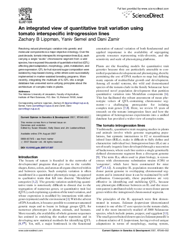 (PDF) An integrated view of quantitative trait variation using tomato ...
