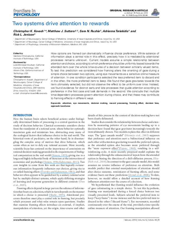 (PDF) Two systems drive attention to rewards