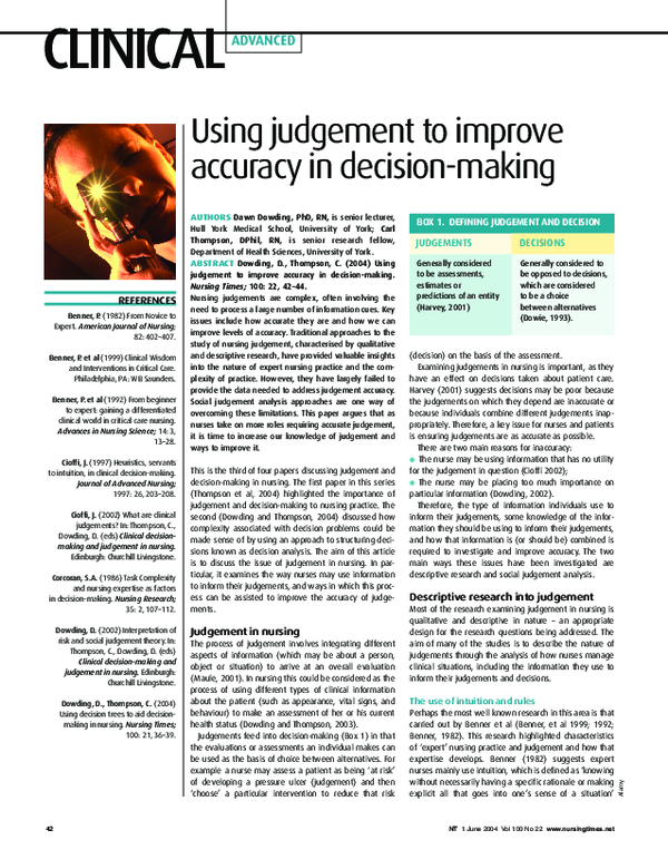 (PDF) Using judgement to improve accuracy in decision-making