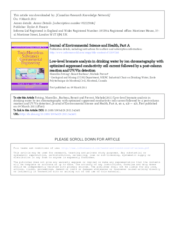 (PDF) Lowlevel bromate analysis in drinking water by ion chromatography with optimized