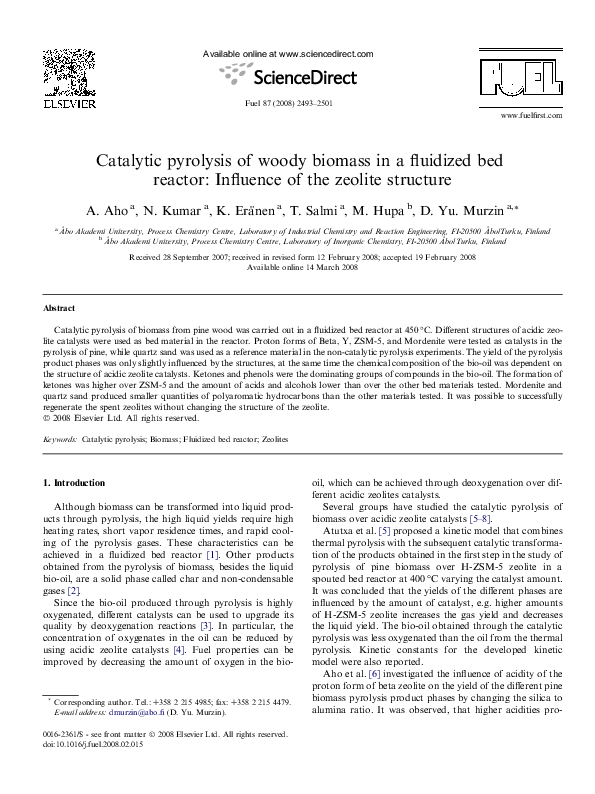 (PDF) Catalytic pyrolysis of woody biomass in a fluidized bed reactor