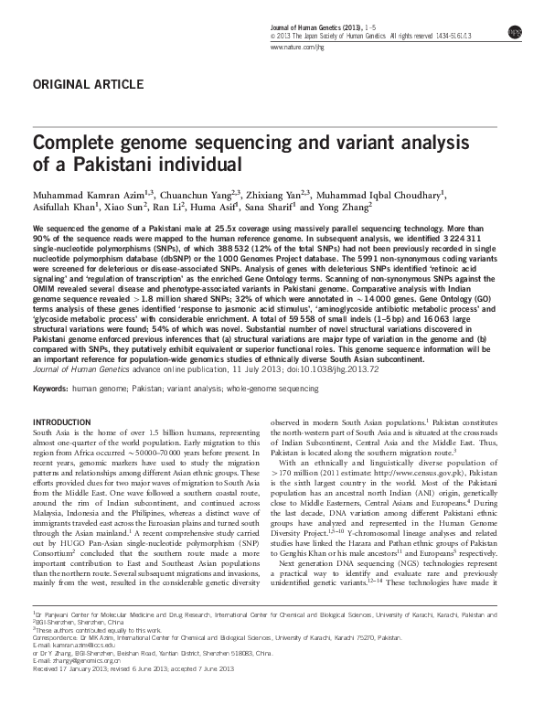 (PDF) Complete genome sequencing and variant analysis of a Pakistani ...