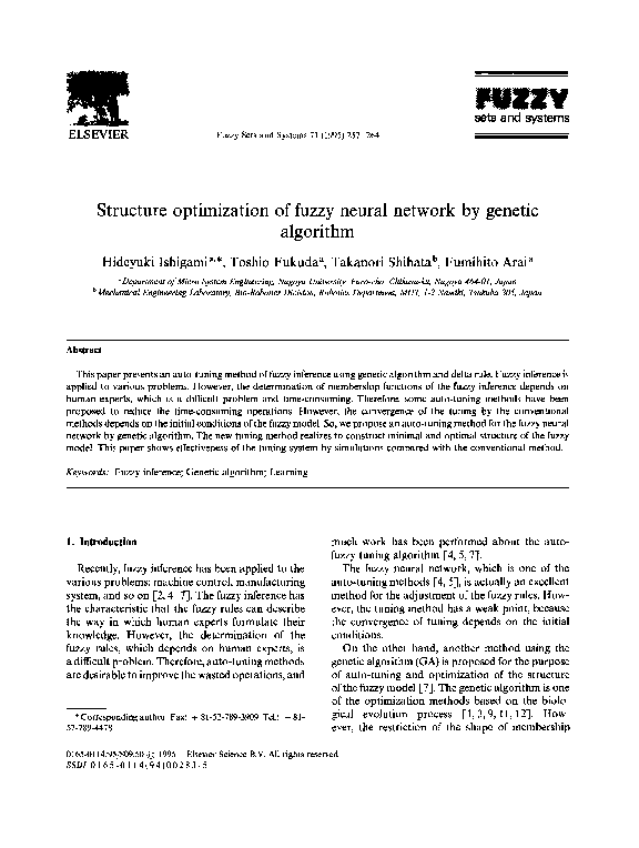(PDF) Structure optimization of fuzzy neural network by genetic algorithm