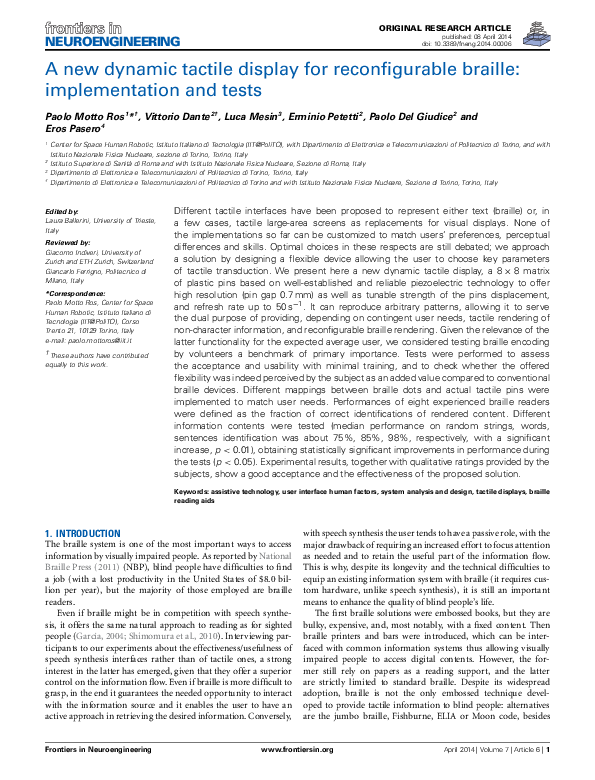 (PDF) A new dynamic tactile display for reconfigurable braille ...