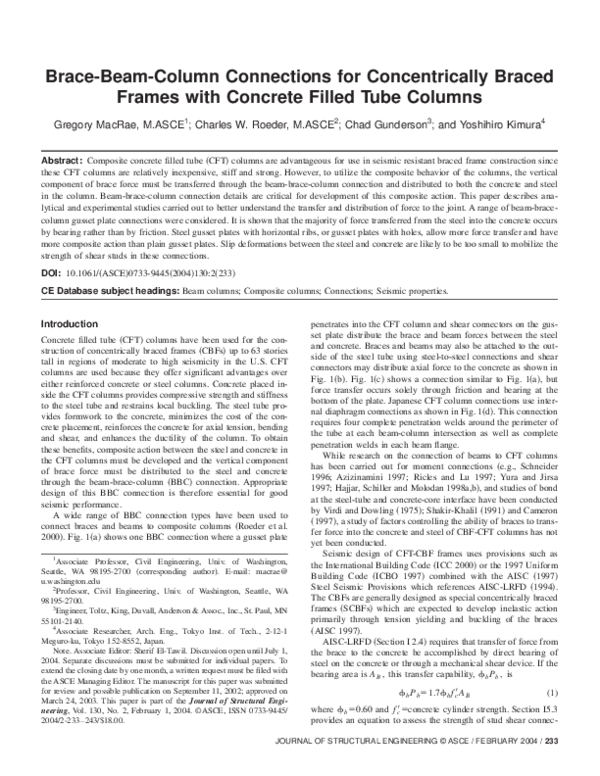 (PDF) BraceBeamColumn Connections for Concentrically Braced Frames