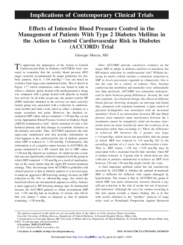 (PDF) Effects of Intensive Blood Pressure Control in the Management of ...