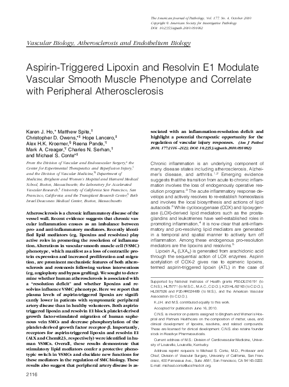 (PDF) Aspirin-Triggered Lipoxin and Resolvin E1 Modulate Vascular ...
