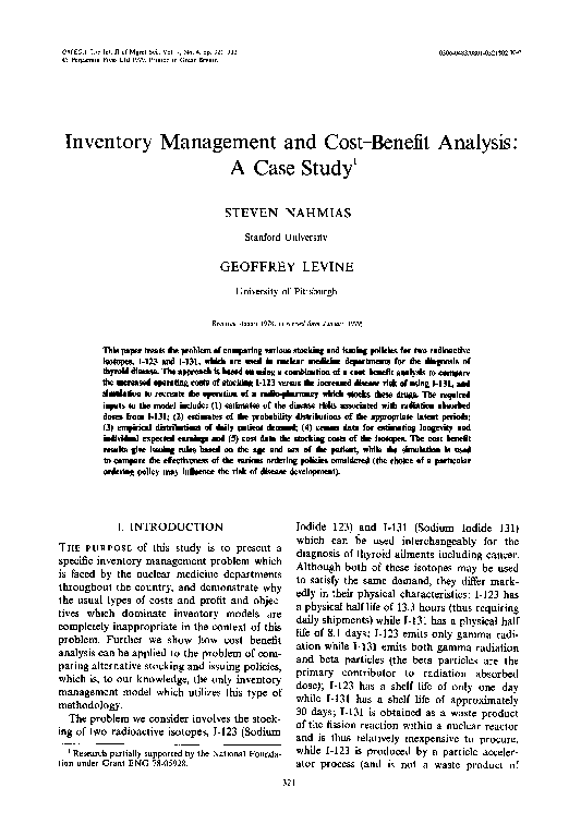 (PDF) Inventory management and cost-benefit analysis: A case study