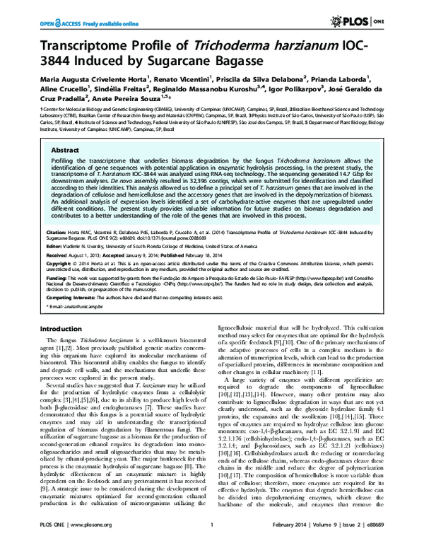 (PDF) Transcriptome Profile of Trichoderma harzianum IOC-3844 Induced ...
