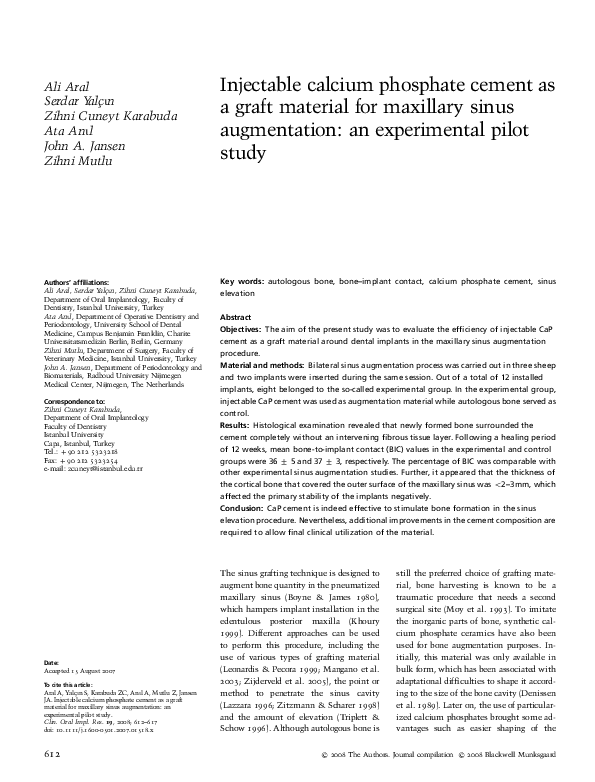 (PDF) Injectable calcium phosphate cement as a graft material for