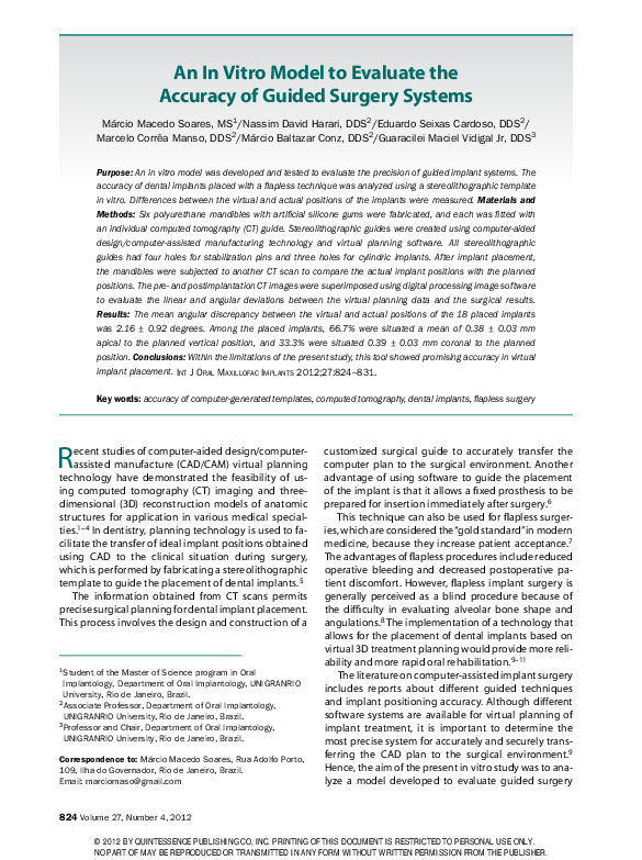 (PDF) An in vitro model to evaluate the accuracy of guided surgery systems