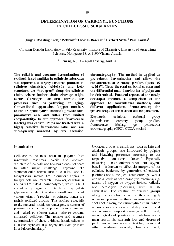 (PDF) Determination of carbonyl functions in cellulosic substrates