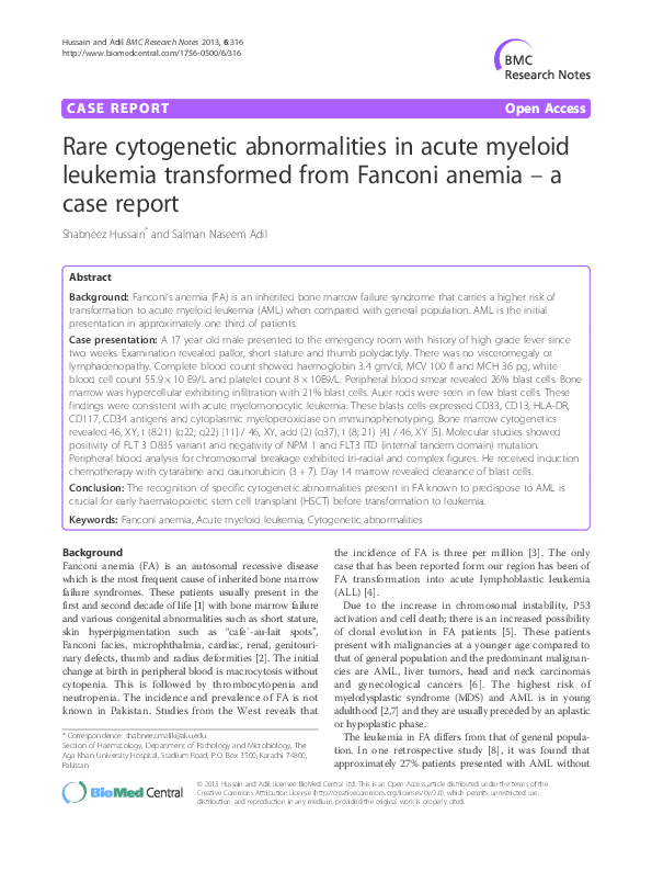 (PDF) Rare cytogenetic abnormalities in acute myeloid leukemia ...