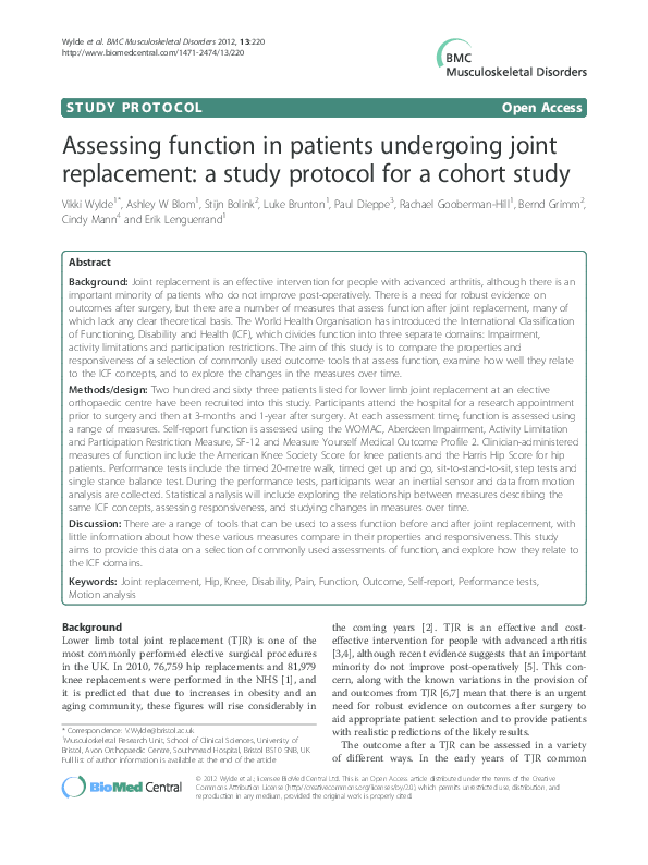 (PDF) Assessing function in patients undergoing joint replacement: a ...