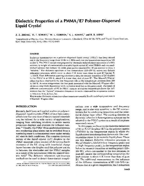 (PDF) Dielectric properties of a PMMA/E7 polymer-dispersed liquid ...