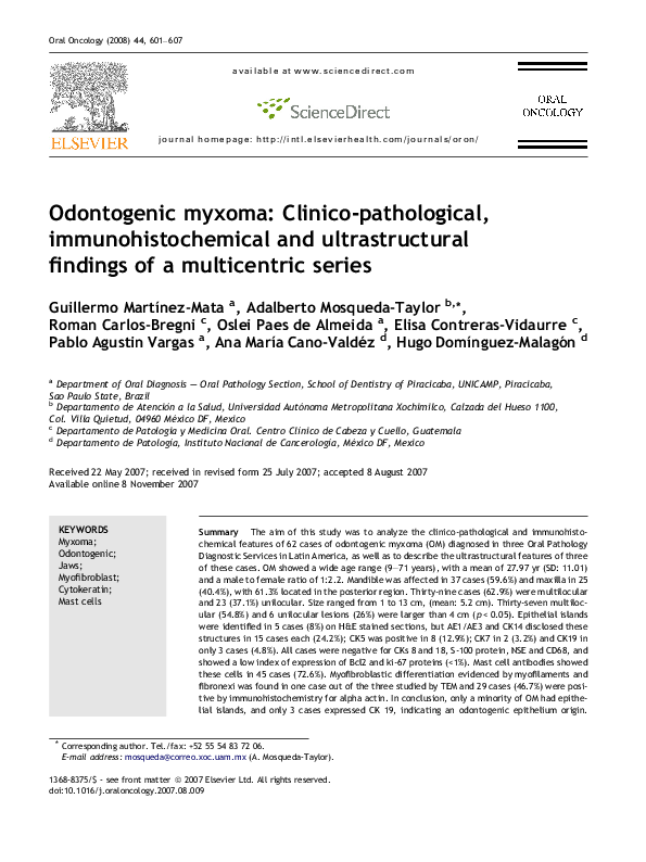 (PDF) Odontogenic myxoma: Clinico-pathological, immunohistochemical and ...