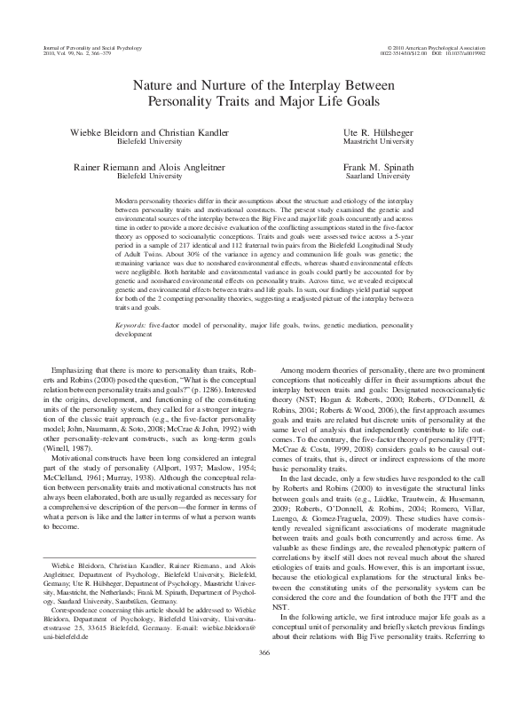 (PDF) Nature and nurture of the interplay between personality traits ...