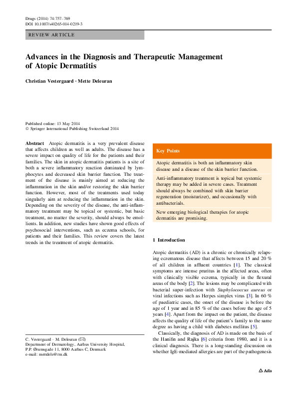 (PDF) Advances in the diagnosis and therapeutic management of atopic ...