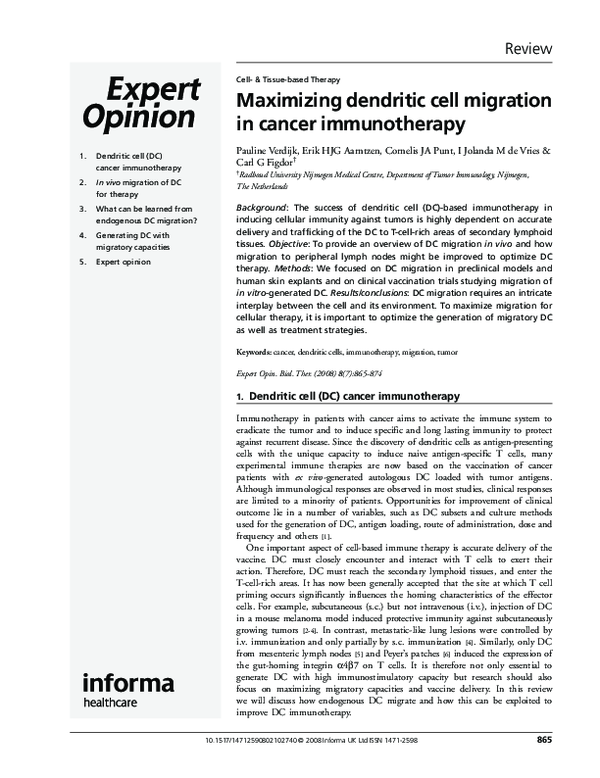 (PDF) Maximizing dendritic cell migration in cancer immunotherapy