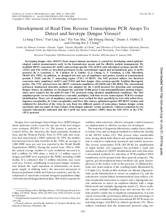 (PDF) Development of Real-Time Reverse Transcriptase PCR Assays To ...