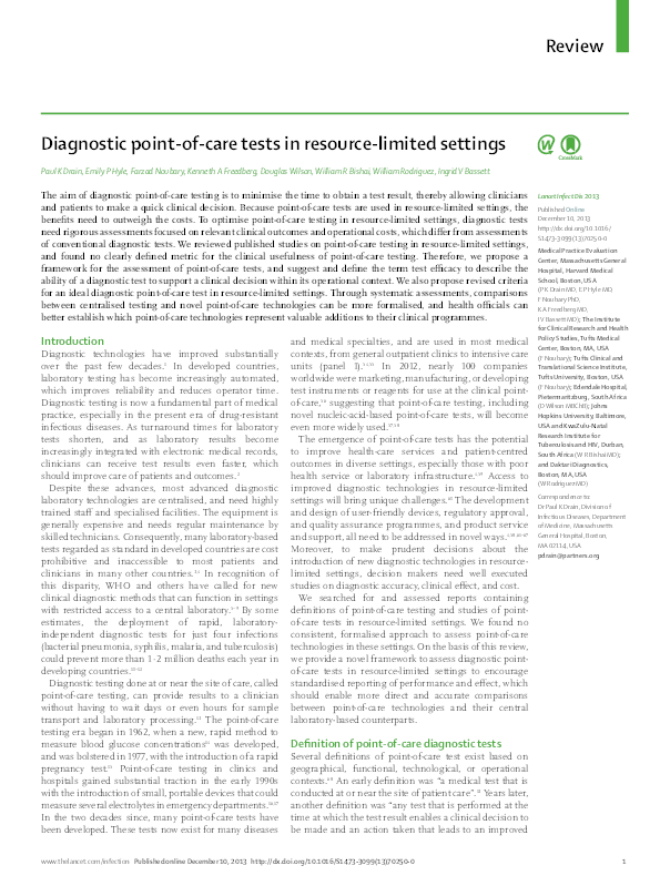 (PDF) Diagnostic point-of-care tests in resource-limited settings