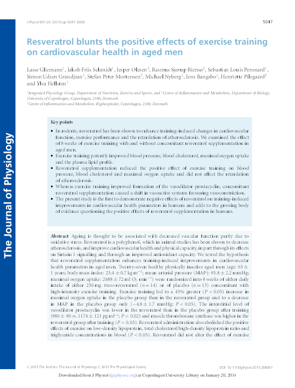 (PDF) Resveratrol blunts the positive effects of exercise training on