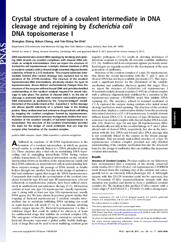 (PDF) Crystal structure of a covalent intermediate in DNA cleavage and ...