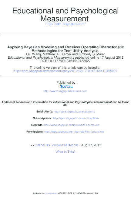 (PDF) Applying Bayesian Modeling and Receiver Operating Characteristic ...