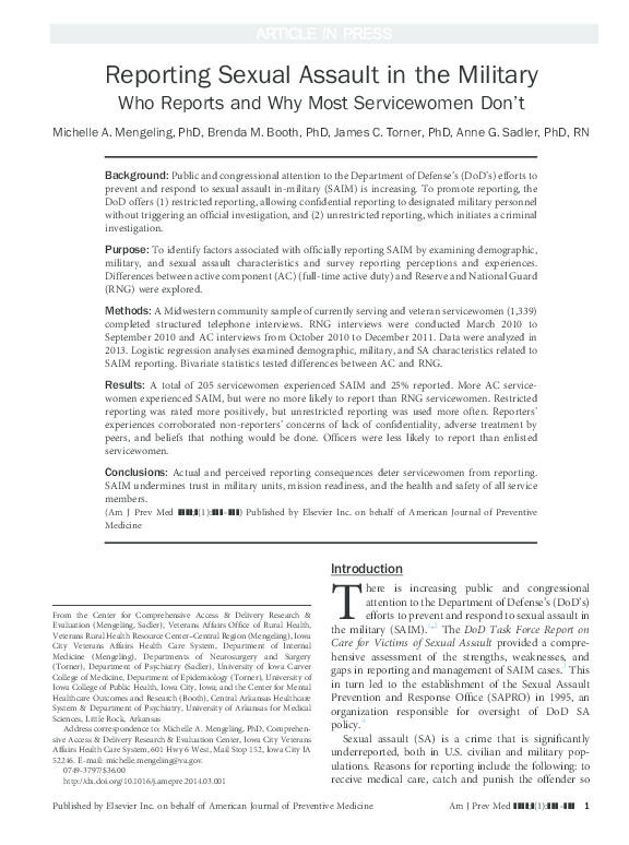 (PDF) Reporting Sexual Assault in the Military