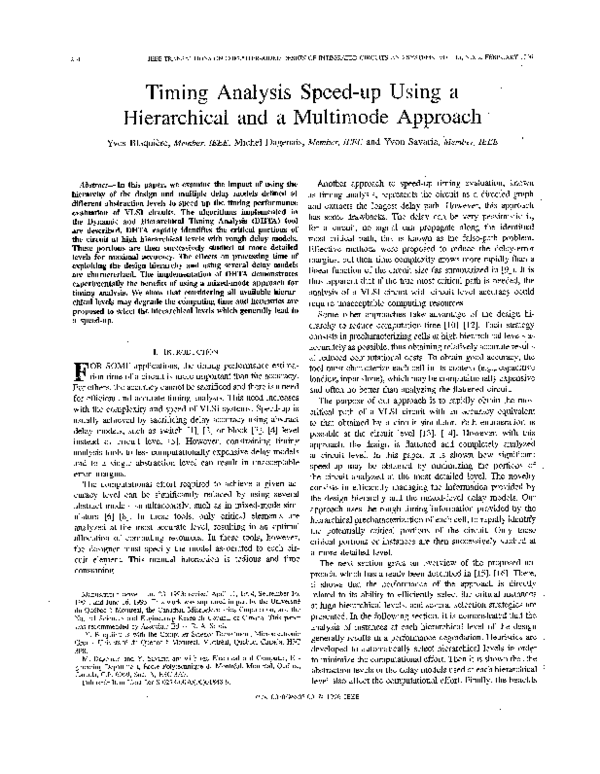 (PDF) Timing analysis speed-up using a hierarchical and a multimode ...