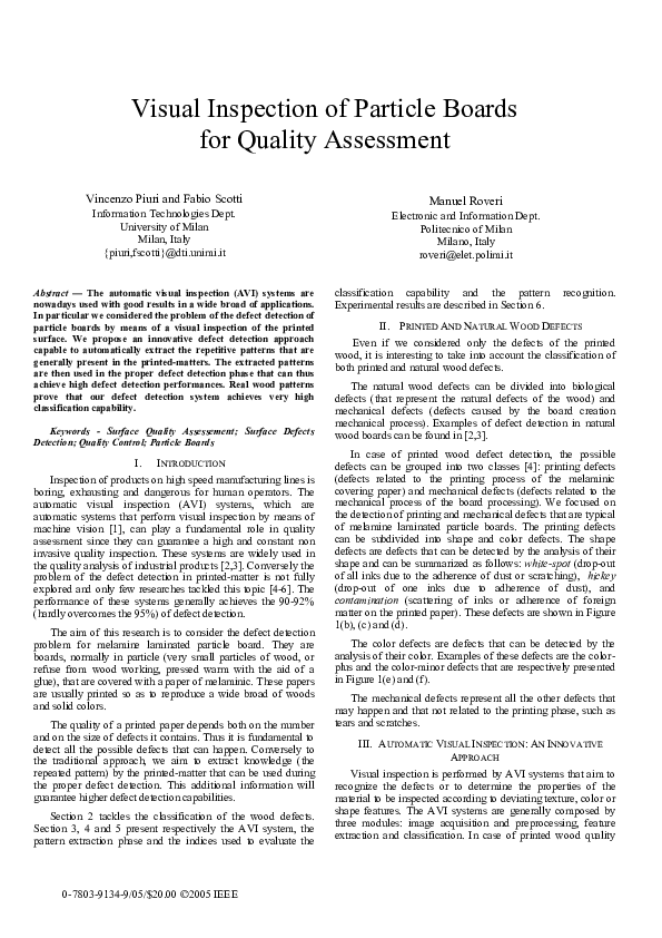 (PDF) Visual inspection of particle boards for quality assessment