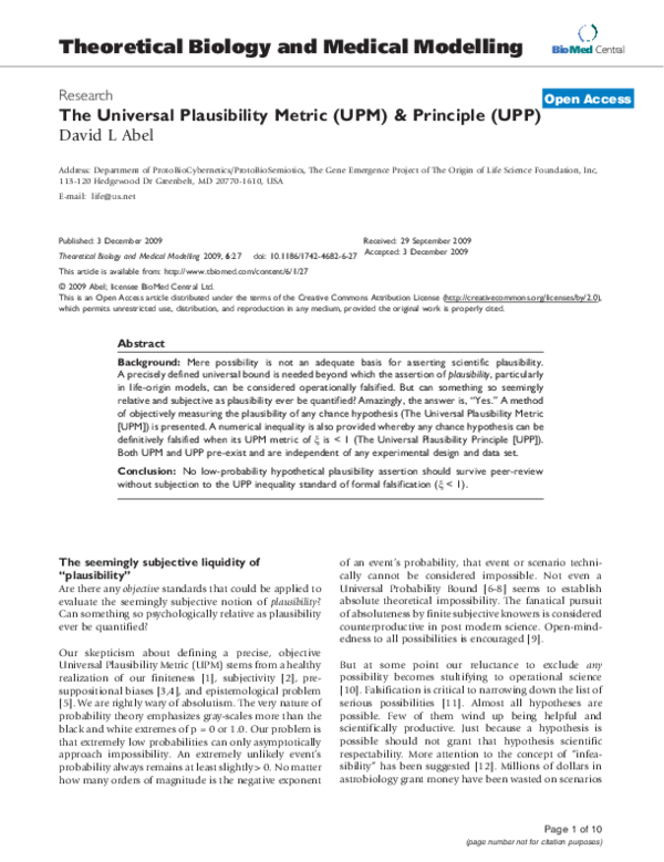 (PDF) The Universal Plausibility Metric (UPM) & Principle (UPP)
