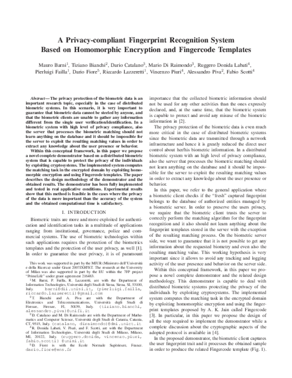 (PDF) A privacy-compliant fingerprint recognition system based on ...