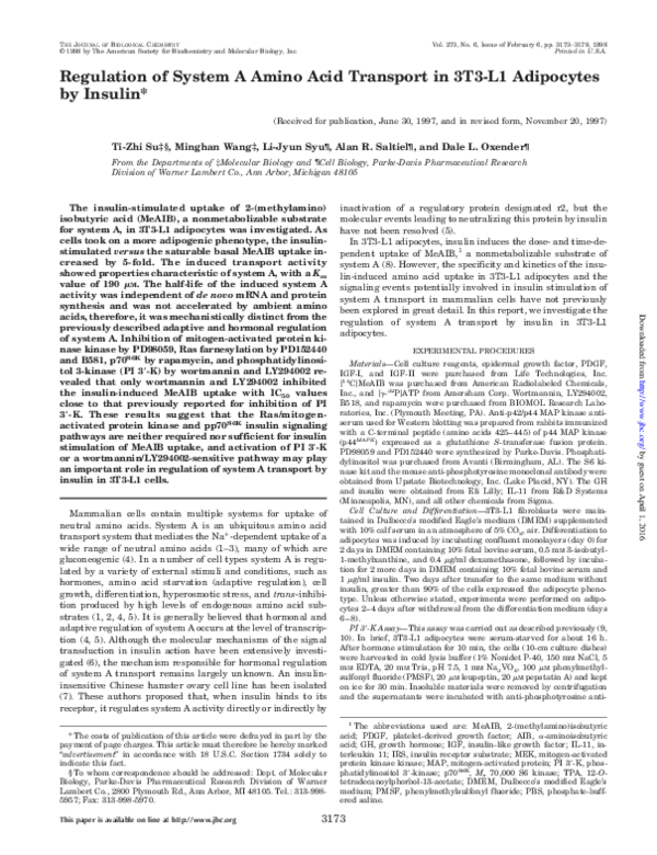 (PDF) Regulation of System A Amino Acid Transport in 3T3-L1 Adipocytes ...
