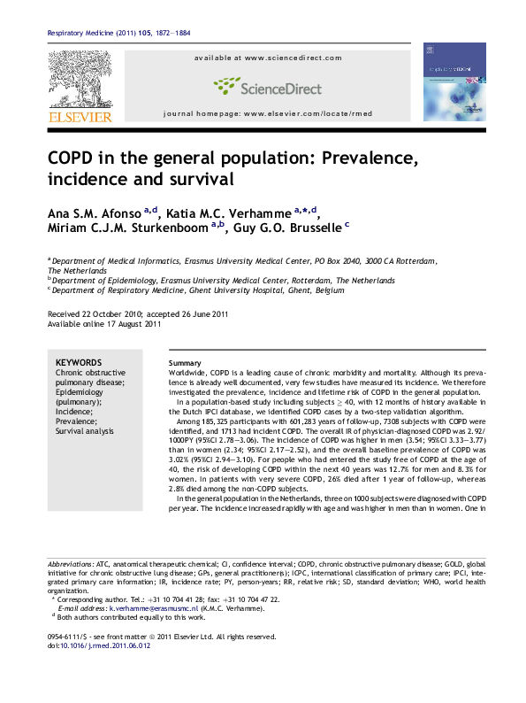 (PDF) COPD in the general population: prevalence, incidence and survival