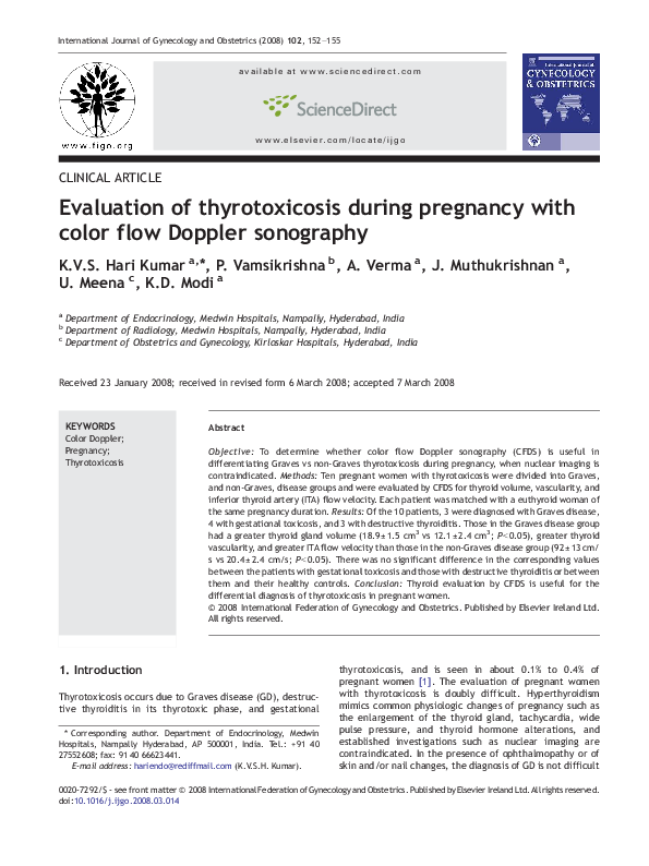 (PDF) Evaluation of thyrotoxicosis during pregnancy with color flow