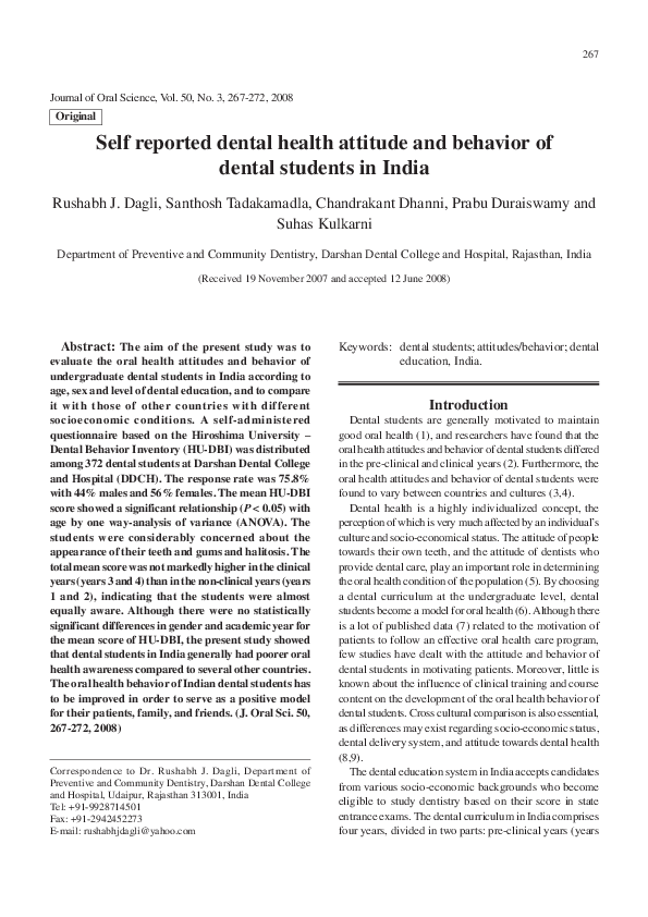 (PDF) Self reported dental health attitude and behavior of dental ...
