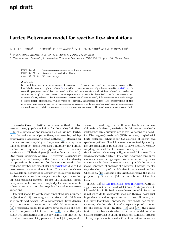 (PDF) Lattice Boltzmann model for reactive flow simulations