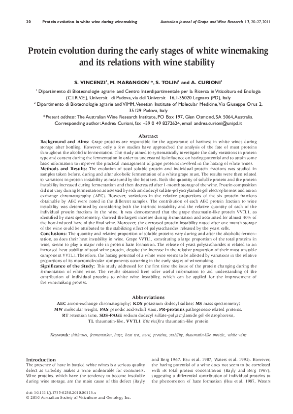 (PDF) Protein evolution during the early stages of white winemaking and ...