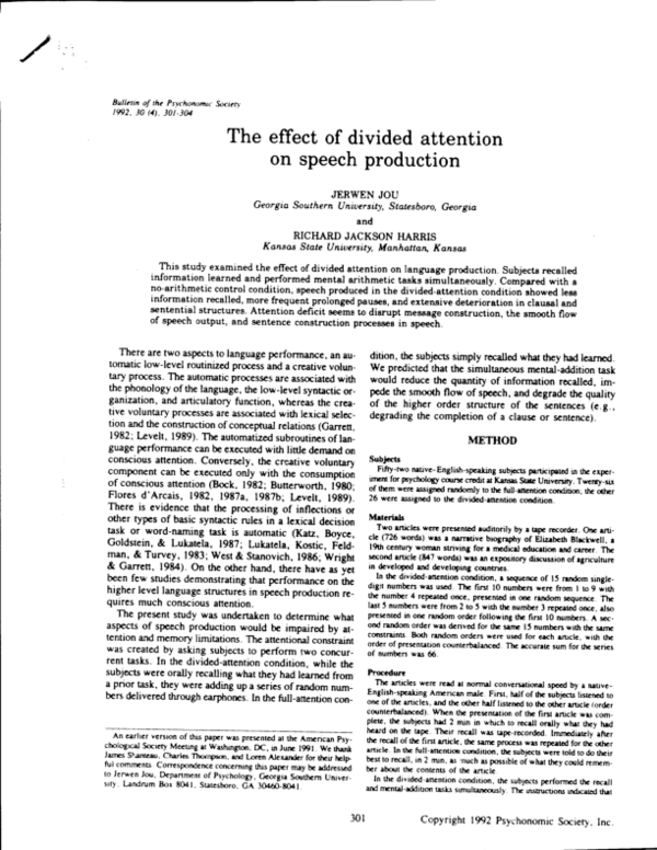 (PDF) The effect of divided attention on speech production