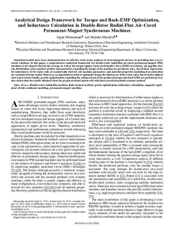 (PDF) Analytical Design Framework for Torque and Back-EMF Optimization ...