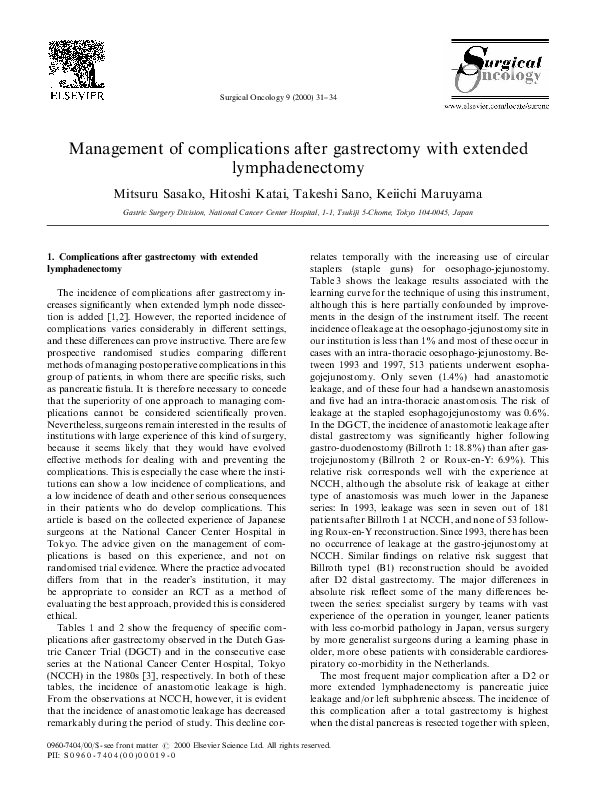 (PDF) Management of complications after gastrectomy with extended